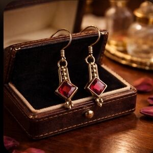 Genuine Garnet and Silver Drop Earrings NWOT